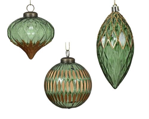 PALLINA VERDE PINO TRASPARENTE DECO GLITTER ORO 8 CM 1 PZ ASS.