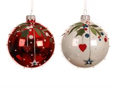 PALLINA DI NATALE ROSSA/BIANCA DECORO AGRIfOGLIO BACCHE  8 CM
