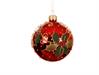 PALLINA DI NATALE IN VETRO ROSSA DECORO AGRIGOFLIO E BACCHE 8 CM