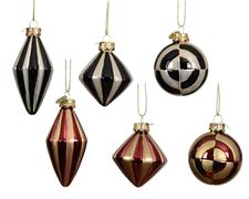 PENDENTE NATALIZIO IN VETRO ROSSO ORO /NERO BIANCO 6CM 1 PZ ASS.