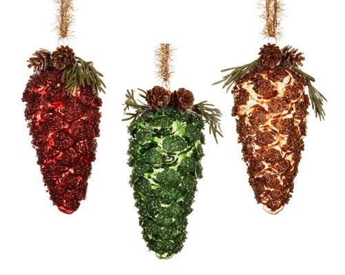 PIGNA IN VETRO ROSSA/VERDE/ARANCIO CON GLITTER H.12,5X6 1 PZ ASS