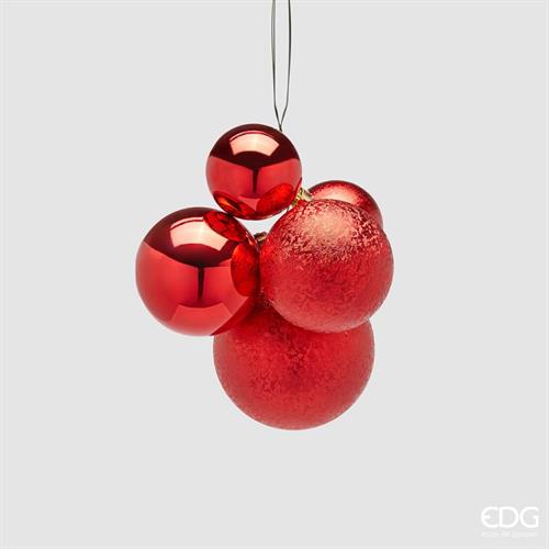PALLINE DI NATALE GRAPPOLO ROSSE 5PZ