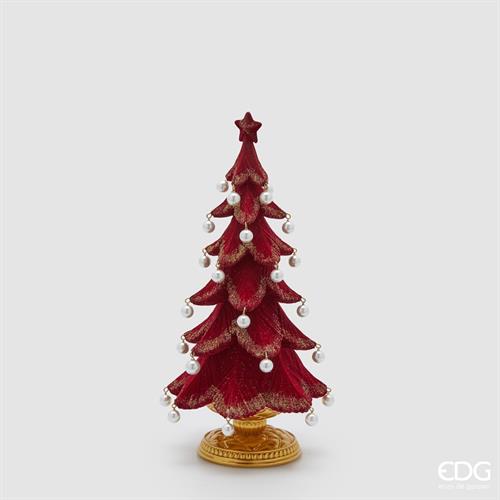 ALBERO IN POLIRESINA ROSSO GLITTER ORO CON PERLINE H.36 D.19 CM
