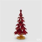 ALBERO IN POLIRESINA ROSSO GLITTER ORO CON PERLINE H.36 D.19 CM