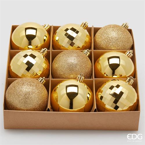 PALLINE DI NATALE ORO LUCIDE / GLITTER 9 PZ 8 CM