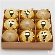 PALLINE DI NATALE ORO LUCIDE / GLITTER 9 PZ 8 CM