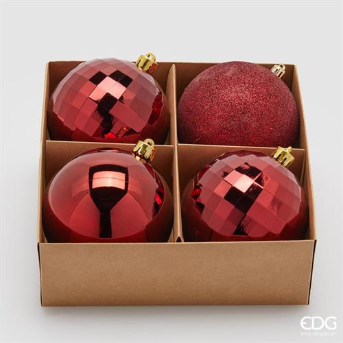 PALLINE DI NATALE BORDEAUX GLITTER / OPACHE 4 PZ 10 CM