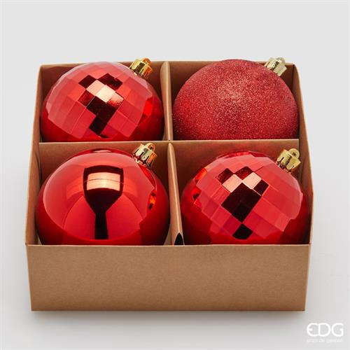 PALLINE DI NATALE ROSSO GLITTER / OPACHE 4 PZ 10 CM