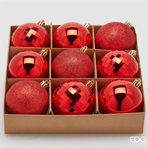 PALLINE DI NATALE ROSSO GLITTER / OPACHE 9 PZ 8 CM