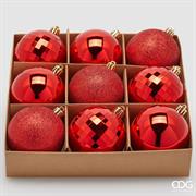PALLINE DI NATALE ROSSO GLITTER / OPACHE 9 PZ 8 CM