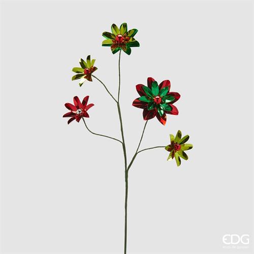RAMO GERBERA FIORI ROSSO VERDE METAL H.56 CM