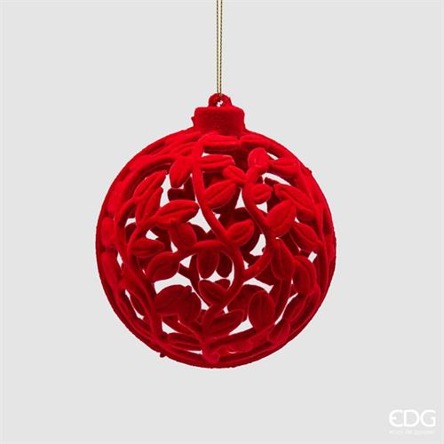PALLINA DI NATALE DECORATA ROSSA IN VELLUTO 10 CM