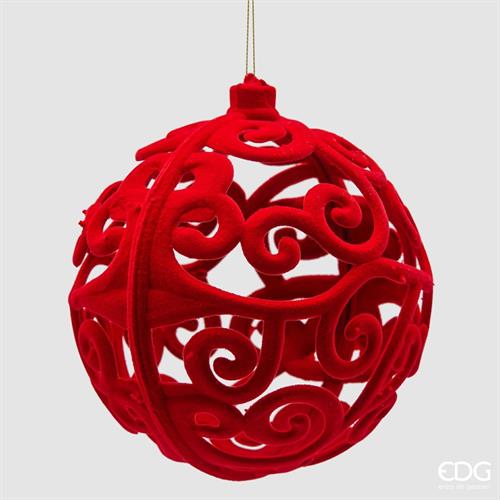 PALLINA DI NATALE DECORATA IN VELLUTO ROSSA 15 CM