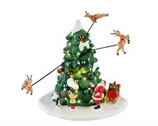 BABBO NATALE CON BAMBINA E ALBERO RENNE IN MOVIMENTO 20,5x20x20