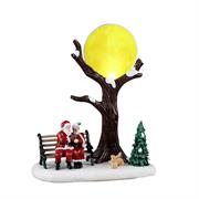 BABBO NATALE E MAMMA NATALE CON LUNA PIENA LUMINOSA 19x14x9 CM