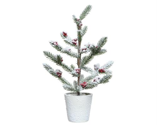 ALBERO DI NATALE INNEVATO IN VASO CON BACCHE 25X25X54CM