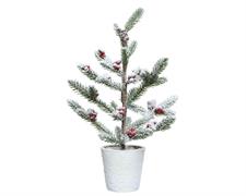 ALBERO DI NATALE INNEVATO IN VASO CON BACCHE 25X25X54CM