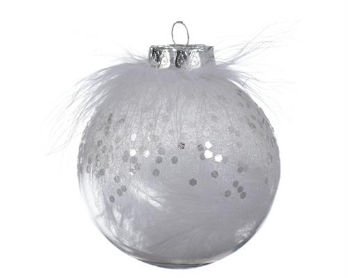 PALLINA DI NATALE BIANCA DECORO PIUME 8 CM