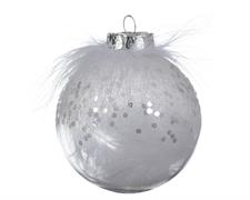 PALLINA DI NATALE BIANCA DECORO PIUME 8 CM
