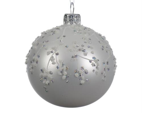 PALLINA DI NATALE BIANCA DECORATA ARGENTO 8 CM