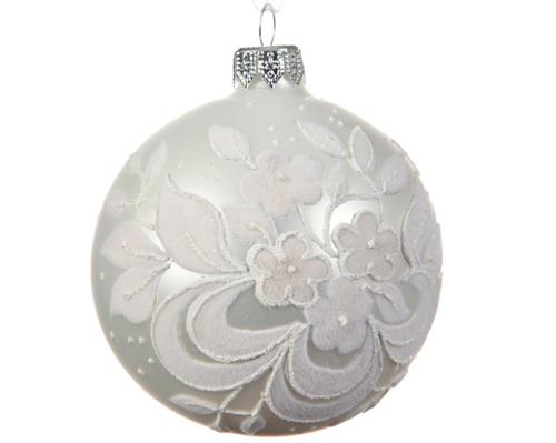 PALLINA DI NATALE BIANCA DECORATA 8 CM