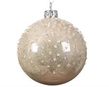 PALLINA DI NATALE PERLA CON GLITTER BIANCO 8 CM