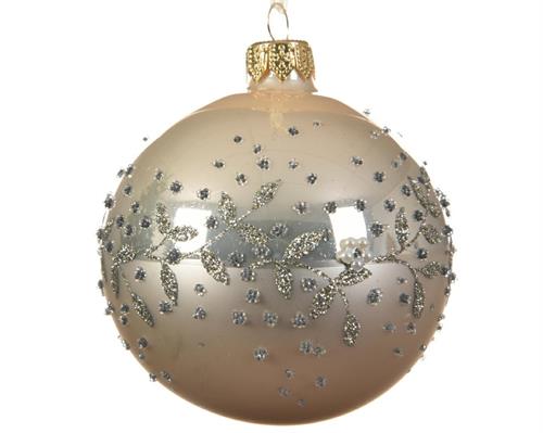 PALLINA DI NATALE AVORIO DECORI ARGENTO 8 CM