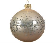 PALLINA DI NATALE AVORIO DECORI ARGENTO 8 CM