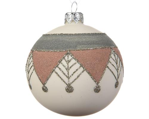 PALLINA DI NATALE BIANCA DECORI ROSA 8 CM