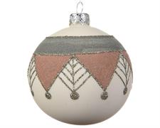 PALLINA DI NATALE BIANCA DECORI ROSA 8 CM