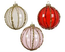 PALLINA DI NATALE DECORATA 3 COLORI ASS. 8 CM