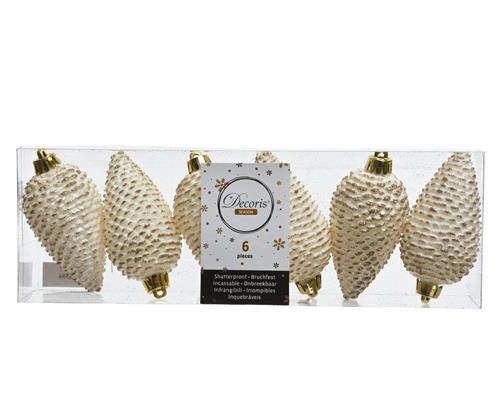 PENDENTI PER ALBERO DI NATALE PIGNA ORO E BIANCO BOX DA 6 PZ