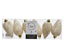 PENDENTI PER ALBERO DI NATALE PIGNA ORO E BIANCO BOX DA 6 PZ