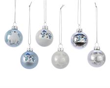 PALLINE DI NATALE CELESTE BIANCO 4,5CM  6 ASSORTITE
