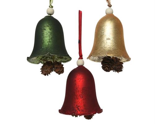 PENDENTE PER ALBERO DI NATALE CAMPANELLA E PIGNA COLORI ASSORT.