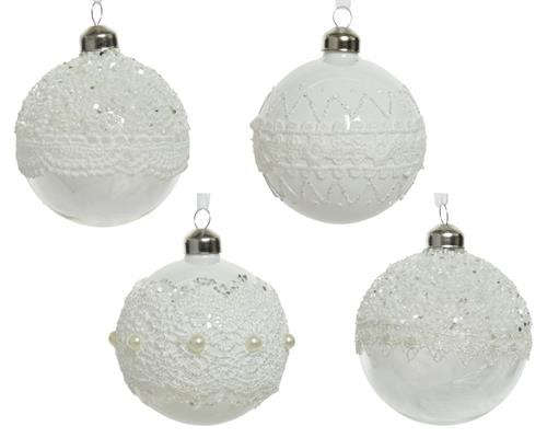 PALLINA DI NATALE BIANCA DECORATA 8 CM