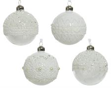 PALLINA DI NATALE BIANCA DECORATA 8 CM