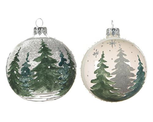 PALLINA DI NATALE TRASPARENTE DECORO VERDE 2 ASS.