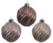 PALLINA DI NATALE DECORATA CON PERLINE 8 CM 3 ASS