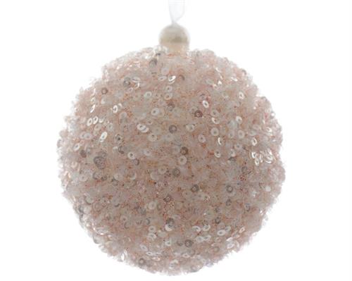 PALLINA DI NATALE ROSA CIPRIA CON PAILLETTES 8 CM