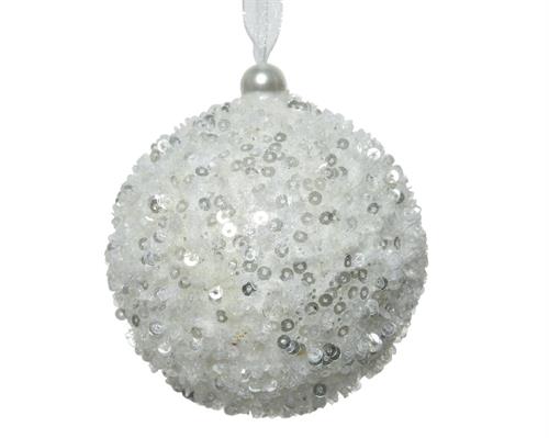 PALLINA DI NATALE IN FOAM BIANCA CON PAILLETTES 8 CM