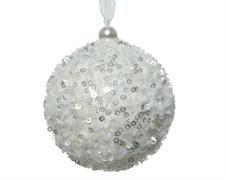 PALLINA DI NATALE IN FOAM BIANCA CON PAILLETTES 8 CM