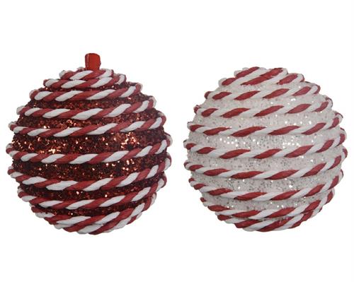 PALLINA DI NATALE DECORO BIANCO ROSSO 8 CM