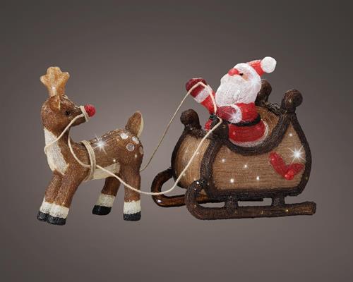 BABBO NATALE CON RENNA E SLITTA LUMINOSA LED