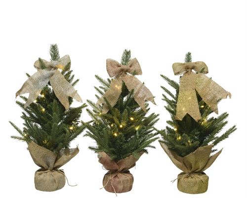 MINI ALBERO 30X30X55 CM CON LUCI FIOCCO E BASE IN JUTA