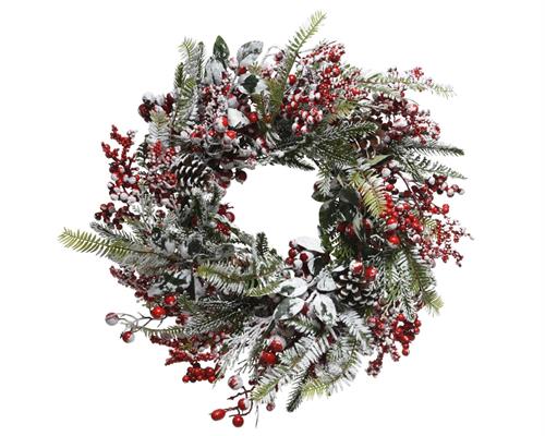 FUORIPORTA 13X40X40 CM INNEVATO DECORATO CON BACCHE ROSSE