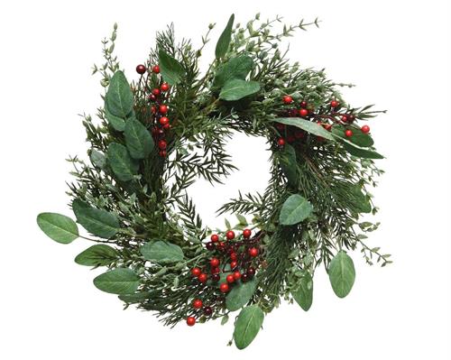 GHIRLANDA FUORIPORTA NATALIZIA 40 CM VERDE CON BACCHE ROSSE