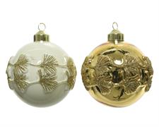 PALLINA DI NATALE BIANCA-ORO 2 ASSORTITE CON DECORO 8 CM