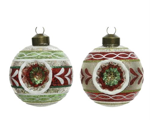 PALLINA IN VETRO DECORATA PER ALBERO 8 CM VINTAGE 3 PZ