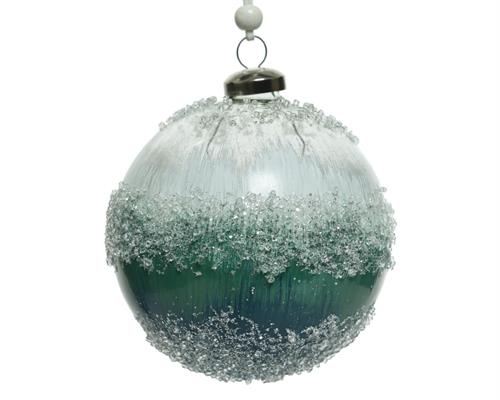 PALLINA TRASP GHIACCIATA CON DECORI VERDI E BIANCHI 10 CM